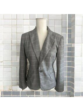 SAKS FIFTH AVENUE Light Gray Plaid Jacket Blazer Size 6